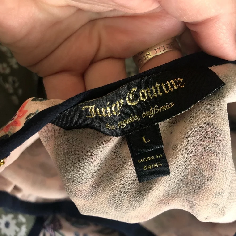Juicy Couture NWOT pink green floral bohemian long sleeve mini dress - Picture 12 of 12